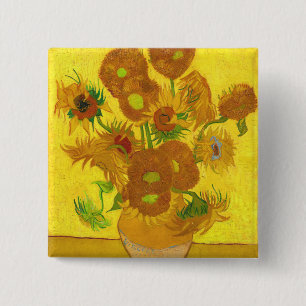 Badge Carré 5 Cm Van Gogh Quinze Tournesols Dans Un Vase Art