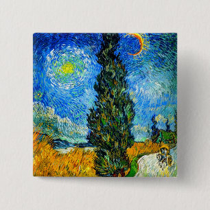 Badge Carré 5 Cm Van Gogh Road avec Cypress et Star