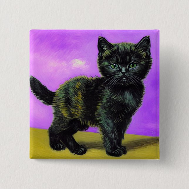 Badge Carré 5 Cm Van Gogh Style Cat (Devant)