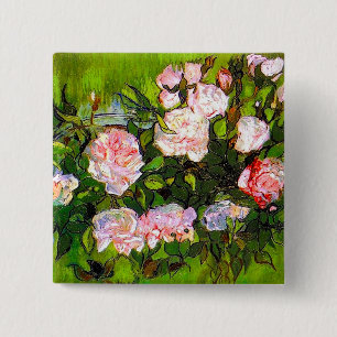 Badge Carré 5 Cm Van Gogh Vie morte avec des roses roses roses