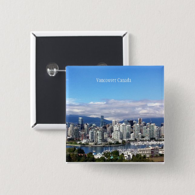 Badge Carré 5 Cm Vancouver Canada Skyline (Devant & derrière)