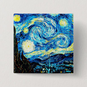 Badge Carré 5 Cm VanGogh, Starry Night