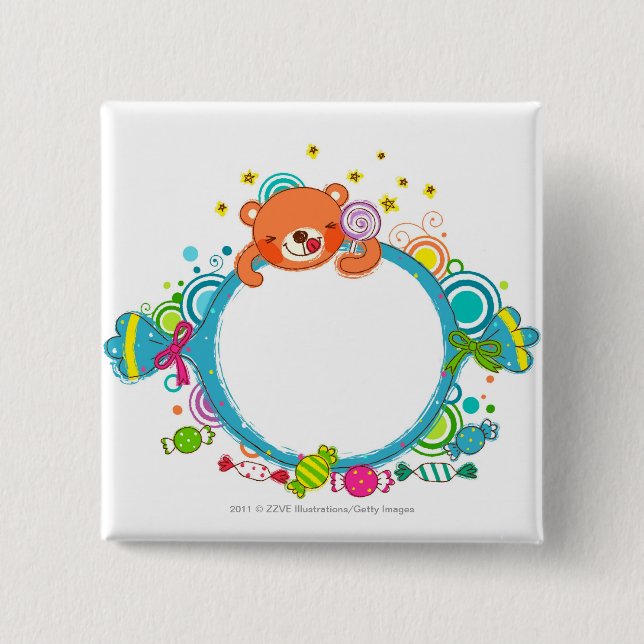 Badge Carré 5 Cm Variété de sucreries (Devant)