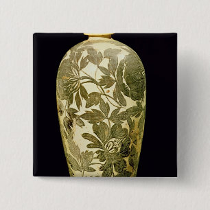 Badge Carré 5 Cm Vase à Mei P'ing avec une décoration florale noi