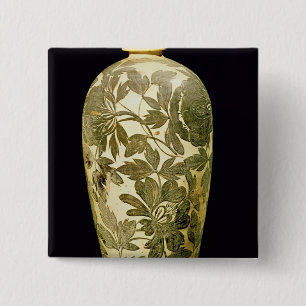 Badge Carré 5 Cm Vase à Mei P'ing avec une décoration florale noire