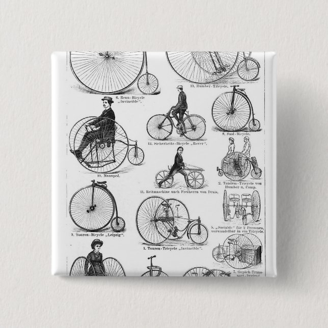 Badge Carré 5 Cm Vélo à grande roue Penny Farthing (Devant)