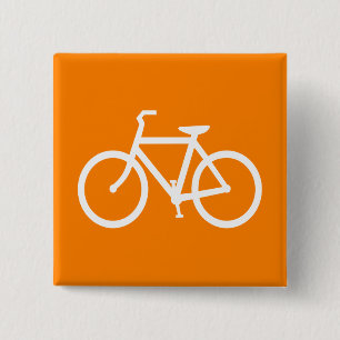 Badge Carré 5 Cm Vélo blanc et orange