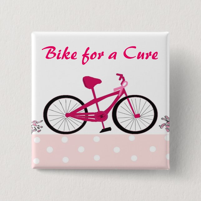 Badge Carré 5 Cm Vélo pour une cure - Vélo rose (Devant)