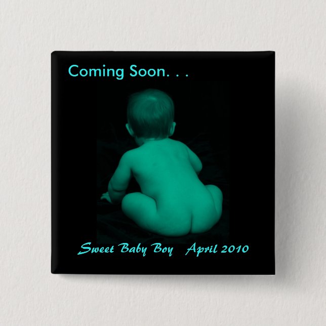 Badge Carré 5 Cm Venez bientôt. Bébé doux… (Devant)