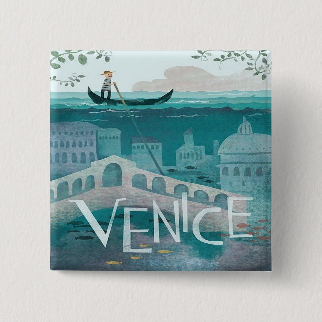 Badge Carré 5 Cm venice Italie Gondola voyage vacances rétro post (Devant)