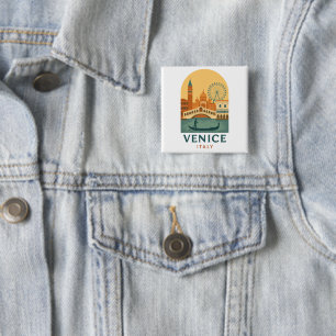 Badge Carré 5 Cm Venise Vintage Italie Bouton – Voyage Gondole Rétr