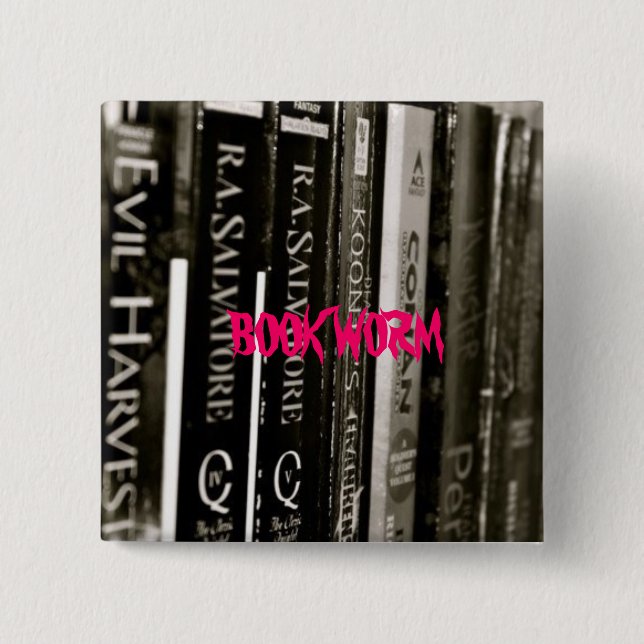 BADGE CARRÉ 5 CM VER DE LIVRE (Devant)