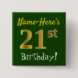 Badge Carré 5 Cm Verdissez, anniversaire d'or de Faux le 21ème,