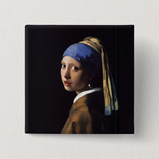 Badge Carré 5 Cm Vermeer Girl Pearl Élevant Masterpiece Peinture (Devant)