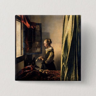 Badge Carré 5 Cm Vermeer - Girl Reading a Letter at an Open Window