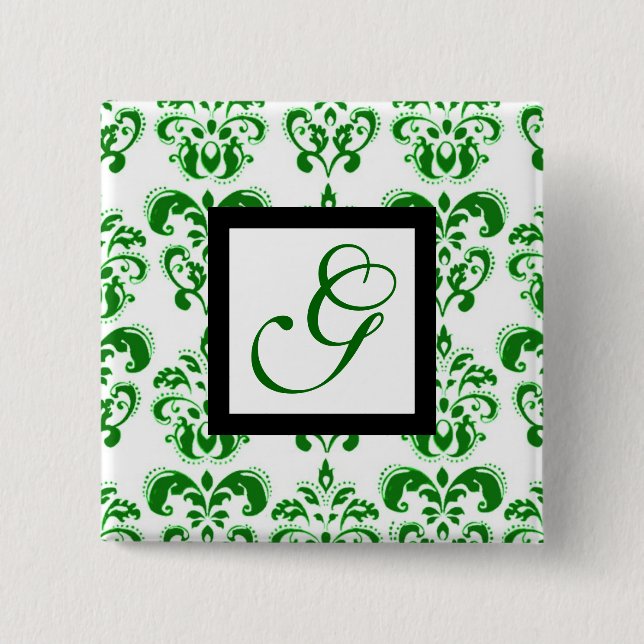 BADGE CARRÉ 5 CM VERT BLANC DOMMASK CARRÉ NOIR MONOGRAM (Devant)