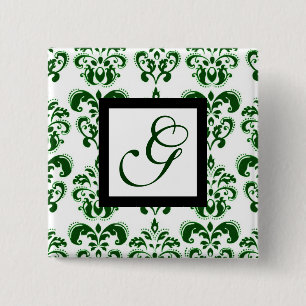 BADGE CARRÉ 5 CM VERT BLANC DOMMASK CARRÉ NOIR MONOGRAM