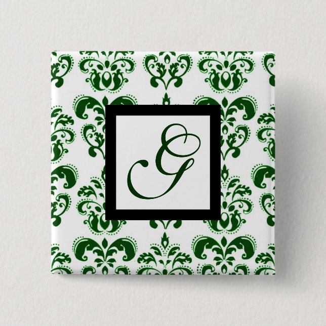BADGE CARRÉ 5 CM VERT BLANC DOMMASK CARRÉ NOIR MONOGRAM (Devant)