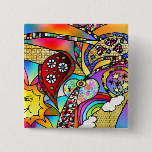 Badge Carré 5 Cm Vêtements Cadeaux Rétro Années 60 Cœurs Psychédéli