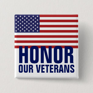 Badge Carré 5 Cm Veterans Day Button - USA Flag