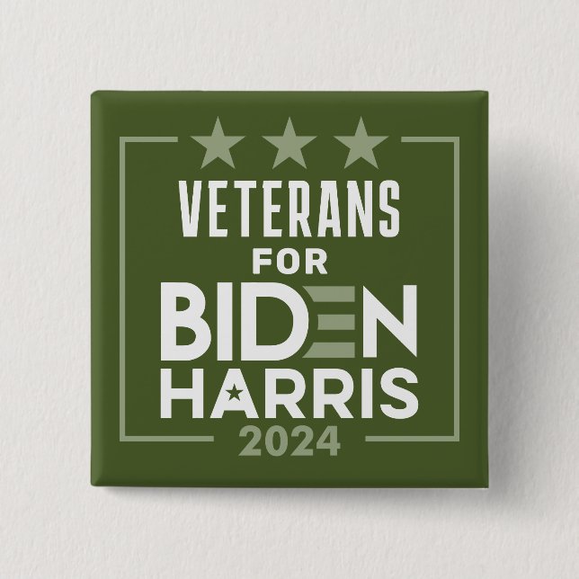 Badge Carré 5 Cm Vétérans Olive Green pour Biden Harris - 2024 (Devant)