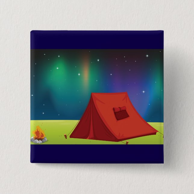 Badge Carré 5 Cm Vibrant Northern Lights Camping Tent Night (Devant)