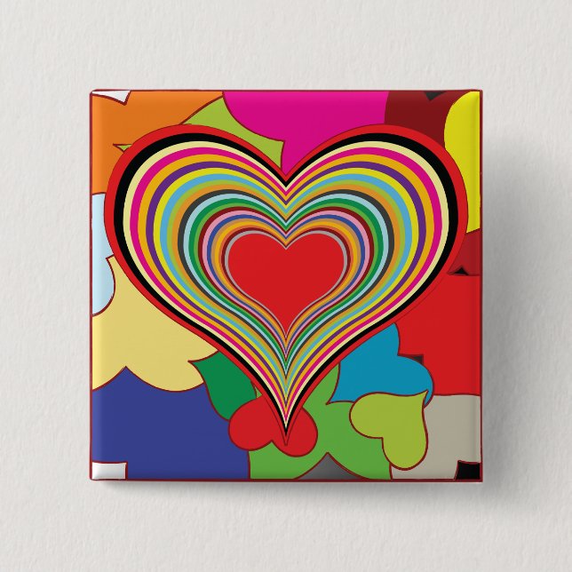 Badge Carré 5 Cm Vibrant Rainbow Layered Heart Abstract (Devant)