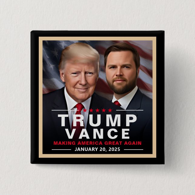 Badge Carré 5 Cm Victoire de Trump Vance Jour de l'Inauguration Col (Devant)