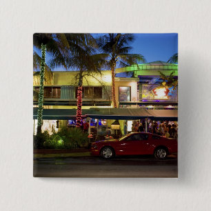 Badge Carré 5 Cm Vie nocturne sur Ocean Drive, South Beach, Miami