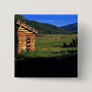 Badge Carré 5 Cm Vieille maison en rondins près de Park City, Utah.