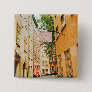 Badge Carré 5 Cm Vieille ville historique, Gamla Stan, Stockholm, S