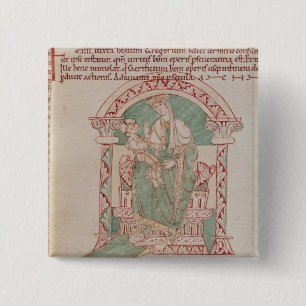 Badge Carré 5 Cm Vierge et enfant avec St Gregory le grand