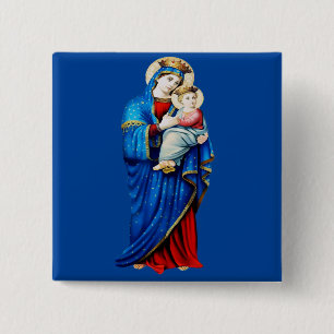 Badge Carré 5 Cm Vierge Marie avec l'Enfant Jésus