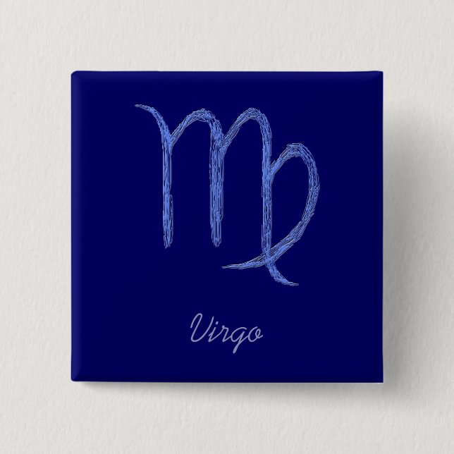 Badge Carré 5 Cm Vierge. Signe astrologique de zodiaque. Bleu (Devant)