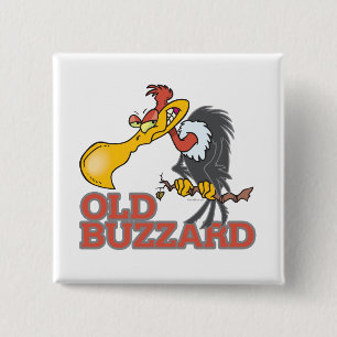 Badge Carré 5 Cm vieux vautour personnage de dessin animé drôle