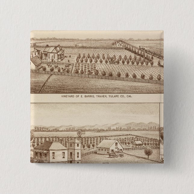 Badge Carré 5 Cm Vignobles, ranchs, Tulare Co, Calif (Devant)