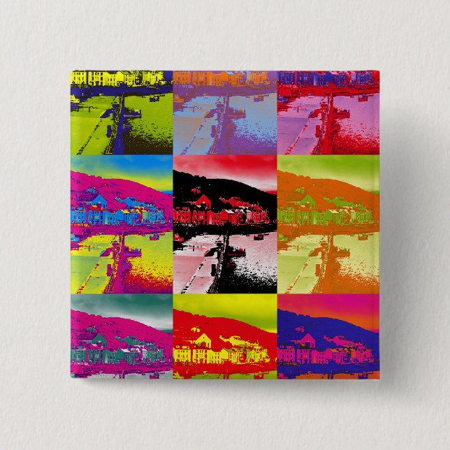 BADGE CARRÉ 5 CM VILLAGES DE WALES (Devant)