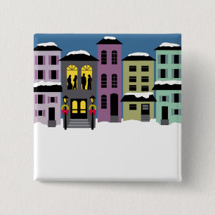 Badge Carré 5 Cm Ville de Noël ~ Boutons