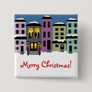Badge Carré 5 Cm Ville de Noël ~ Boutons