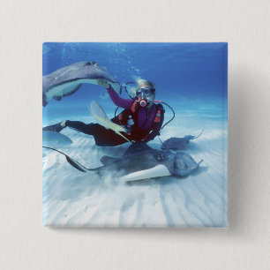 Badge Carré 5 Cm Ville de Stingray, Grand Cayman, îles Caïmans,