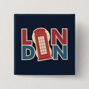 Badge Carré 5 Cm Villes de voyage Londres Boîte téléphonique bleue