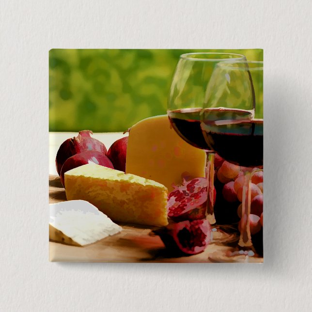 Badge Carré 5 Cm Vin, fromage et fruit de campagne (Devant)