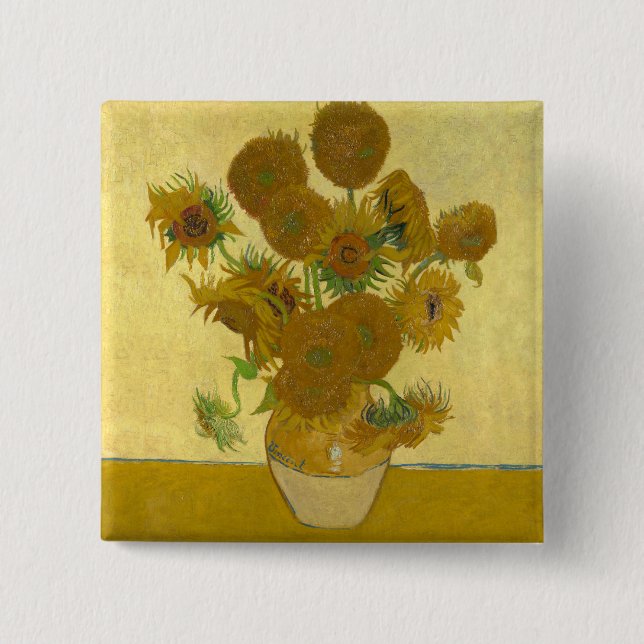 Badge Carré 5 Cm Vincent Van Gogh 15 Peinture de tournesols (Devant)