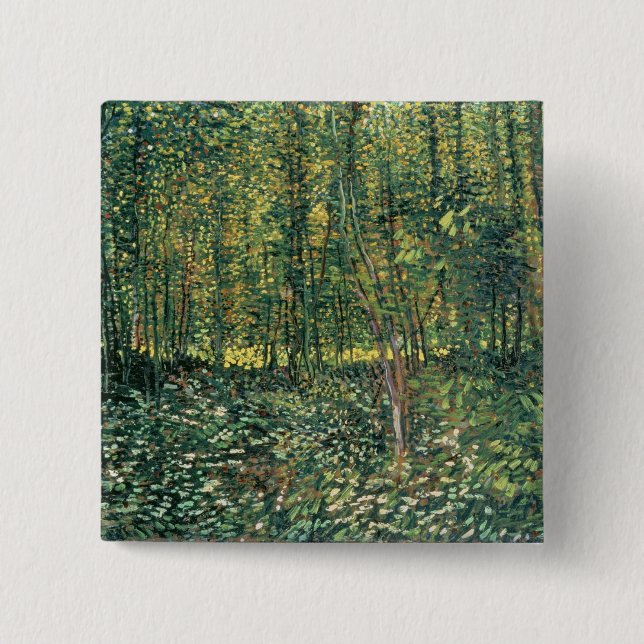 Badge Carré 5 Cm Vincent van Gogh | Arbres et sous-bois, 1887 (Devant)