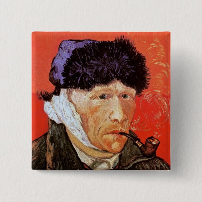 Badge Carré 5 Cm Vincent Van Gogh - Autoportrait Avec Oreille Bando (Devant)