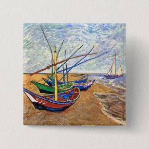 Badge Carré 5 Cm Vincent Van Gogh - Bateaux de pêche sur la plage