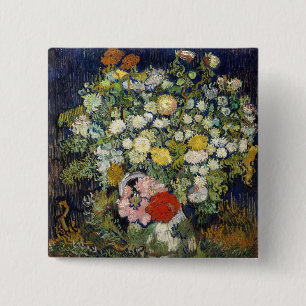 Badge Carré 5 Cm Vincent van Gogh - Bouquet de fleurs dans un vase
