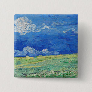 Badge Carré 5 Cm Vincent van Gogh - Champs de blé sous des nuages o