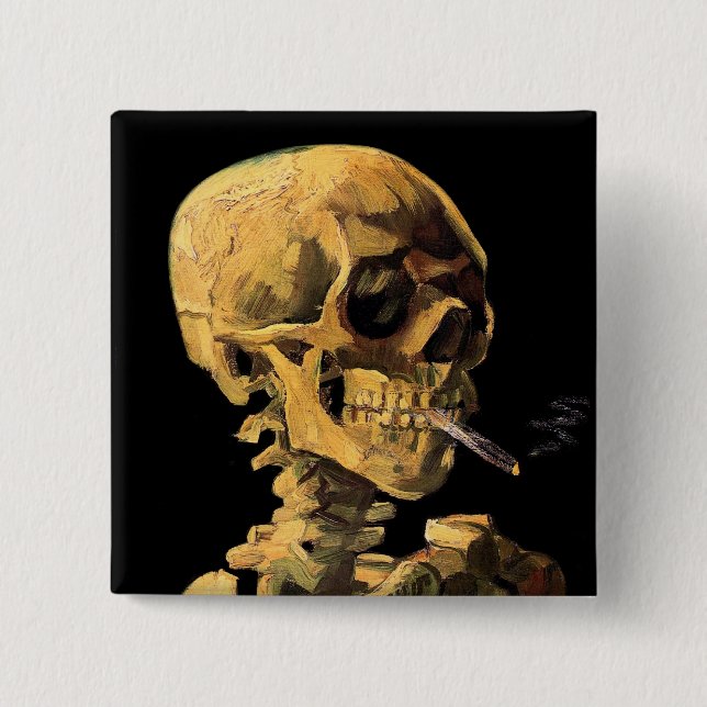 Badge Carré 5 Cm Vincent Van Gogh - Crâne avec cigarette brûlante (Devant)