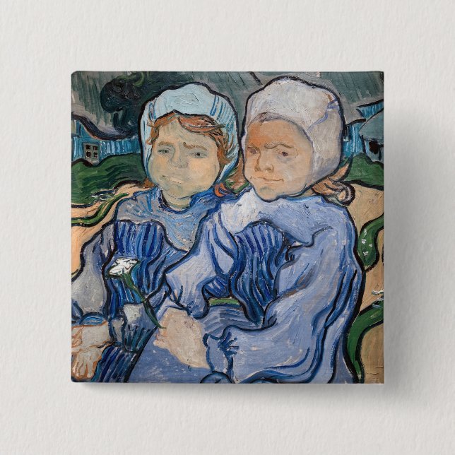 Badge Carré 5 Cm Vincent van Gogh - Deux petites filles (Devant)